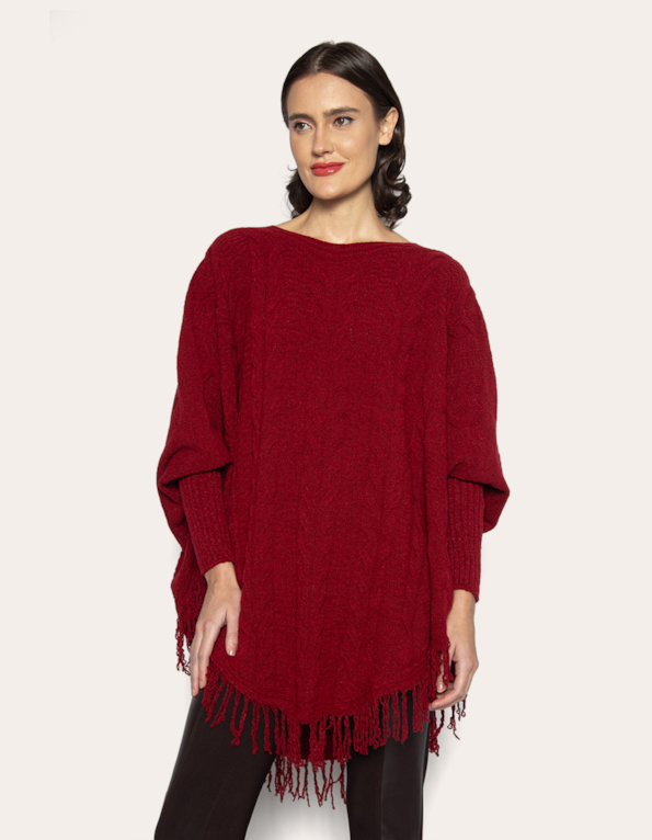 Poncho tricot trança vinho