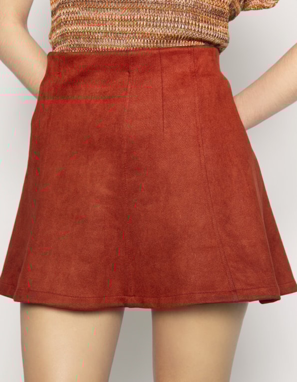 Saia curta evase suede Ocre