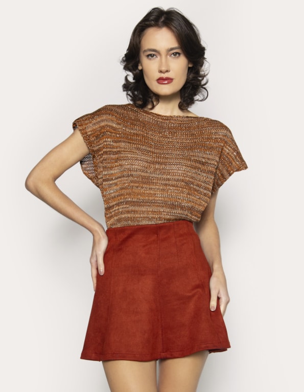 Saia curta evase suede Ocre