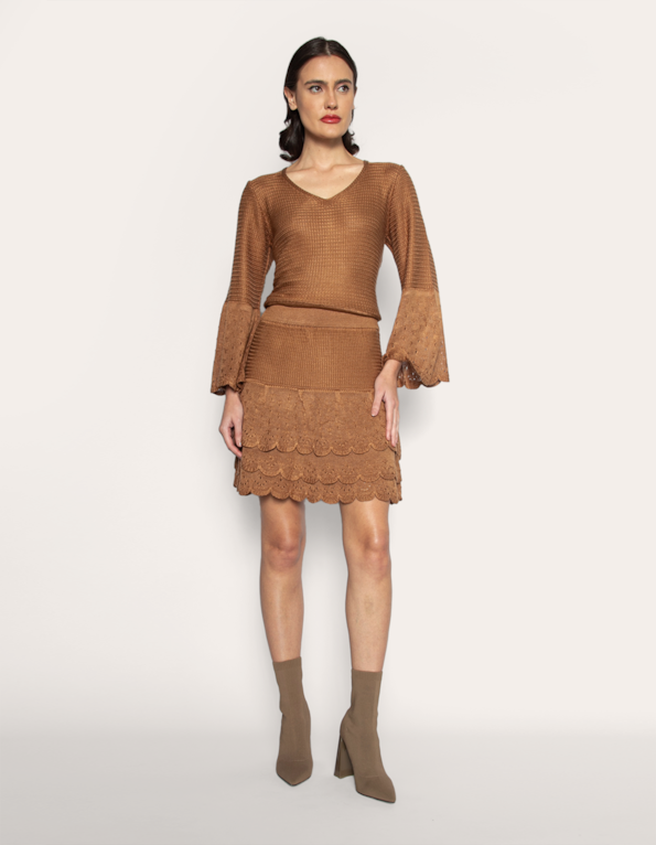 Saia curta tricot camadas Marrom