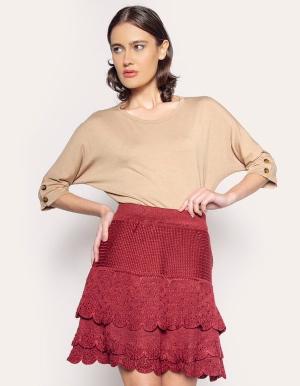Saia curta tricot camadas Vermelho escuro