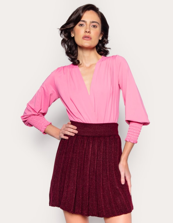 Saia curta tricot plissada tenista