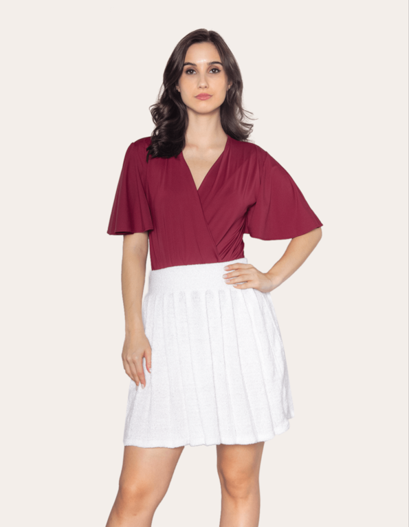 Saia curta tricot plissado