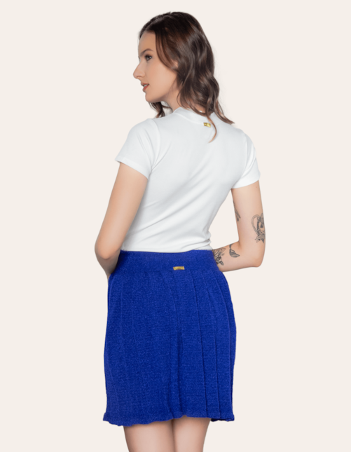 Saia curta tricot plissado Azul
