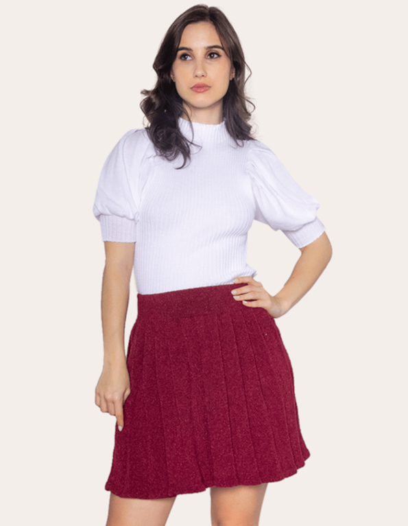 Saia curta tricot plissado Vinho
