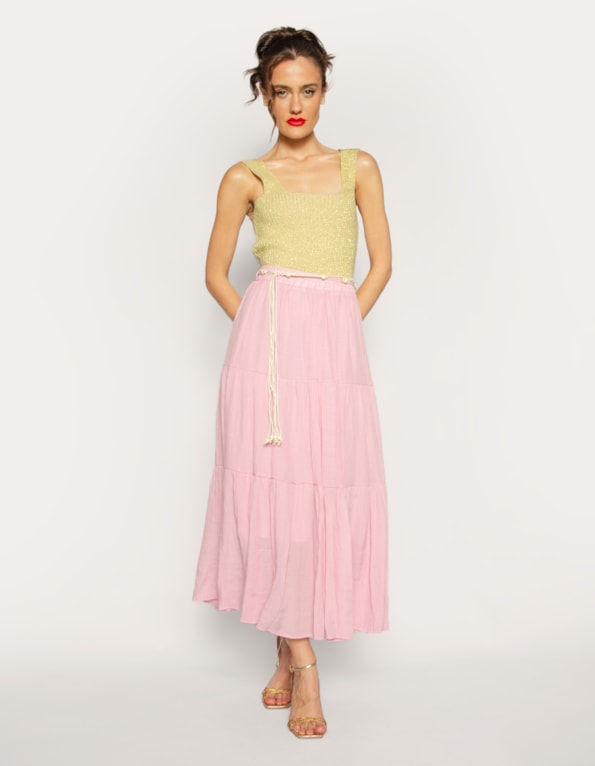 Saia longa camadas com cinto