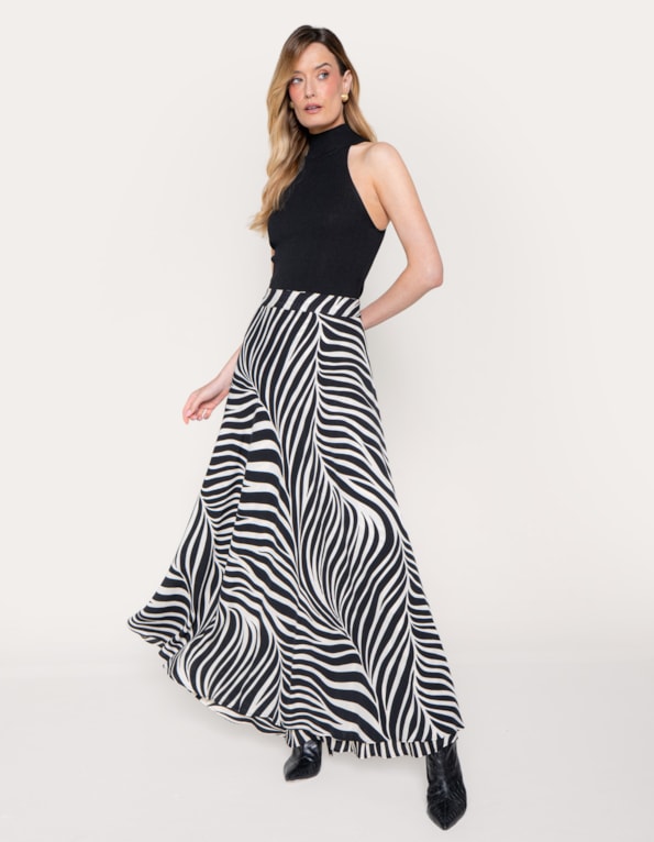 Saia longa envelope fluid zebra Preto/bege claro