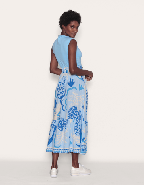 Saia longa estampada Arara azul