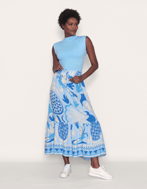 Saia longa estampada Arara azul