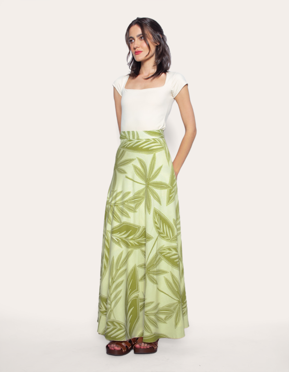 Saia longa transpassada estampada