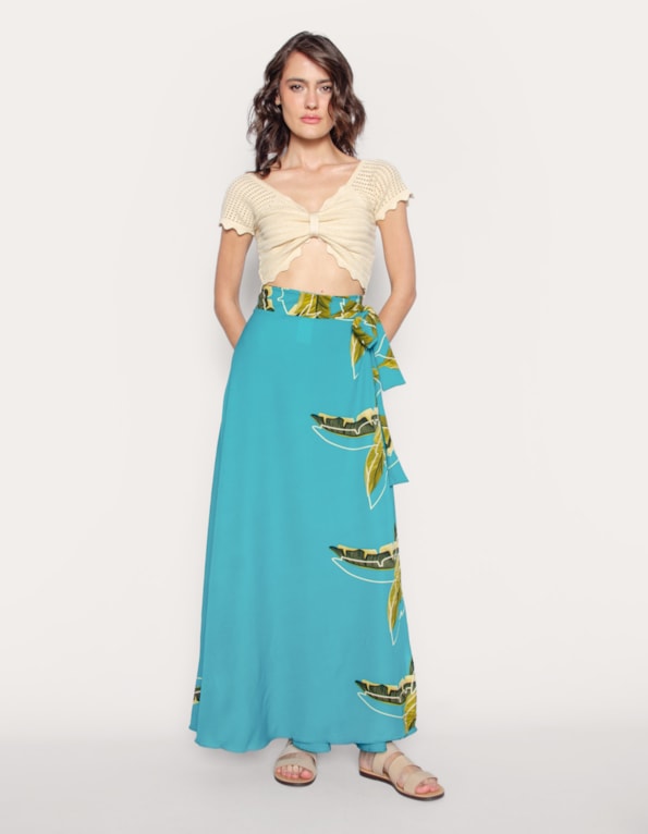 Saia longa transpassada estampada