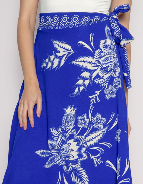 Saia longa transpassada estampada Azul escuro/off white