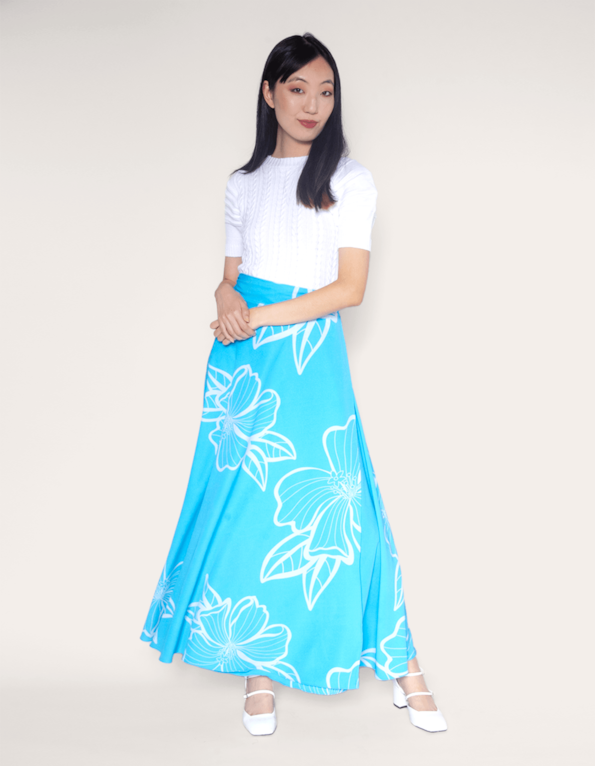 Saia longa transpassada estampada B blue maxi hib