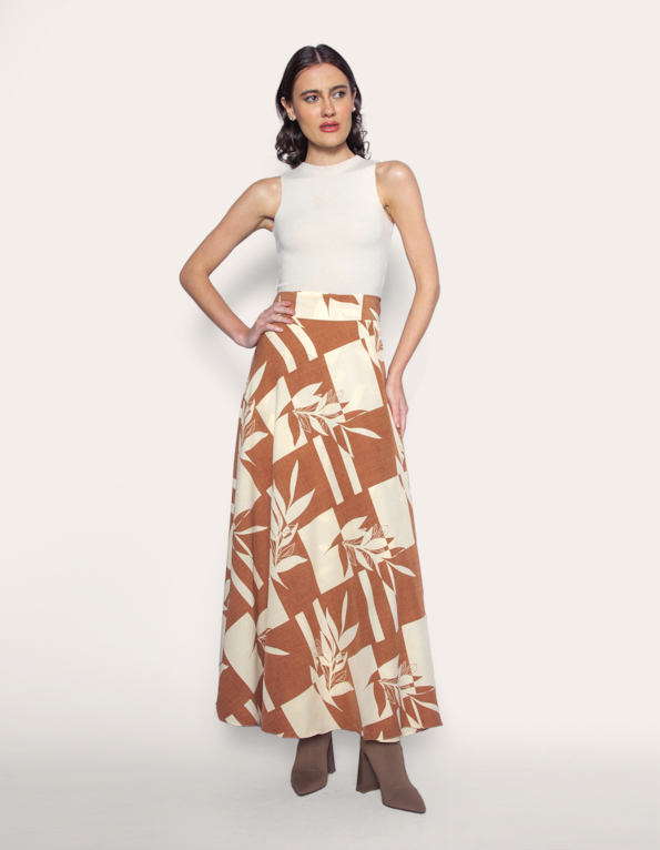 Saia longa transpassada estampada Bege/off white