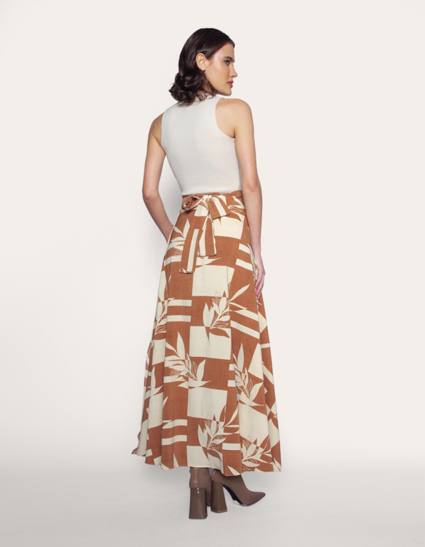 Saia longa transpassada estampada Bege/off white