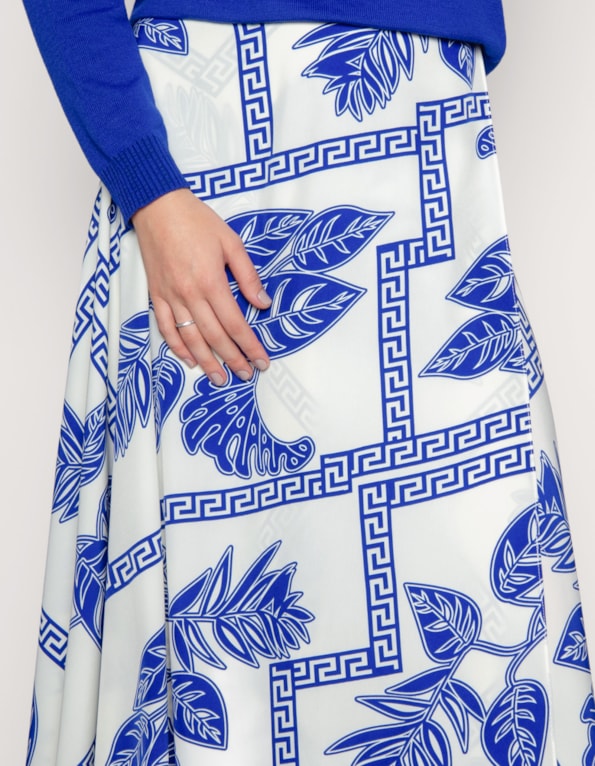 Saia longa transpassada estampada Branco/azul