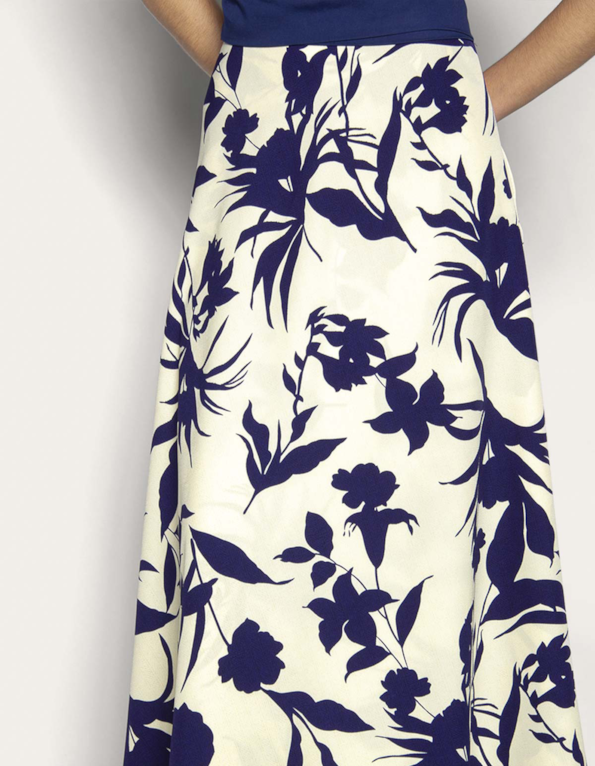 Saia longa transpassada estampada Branco/azul escuro