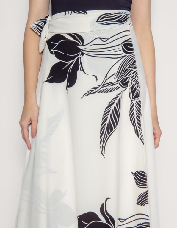 Saia longa transpassada estampada Branco/preto