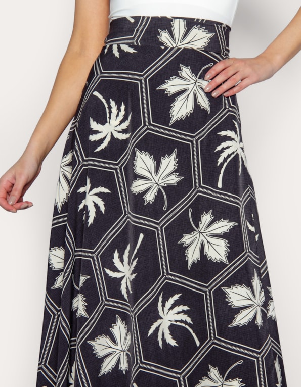 Saia longa transpassada estampada Cinza escuro/branco
