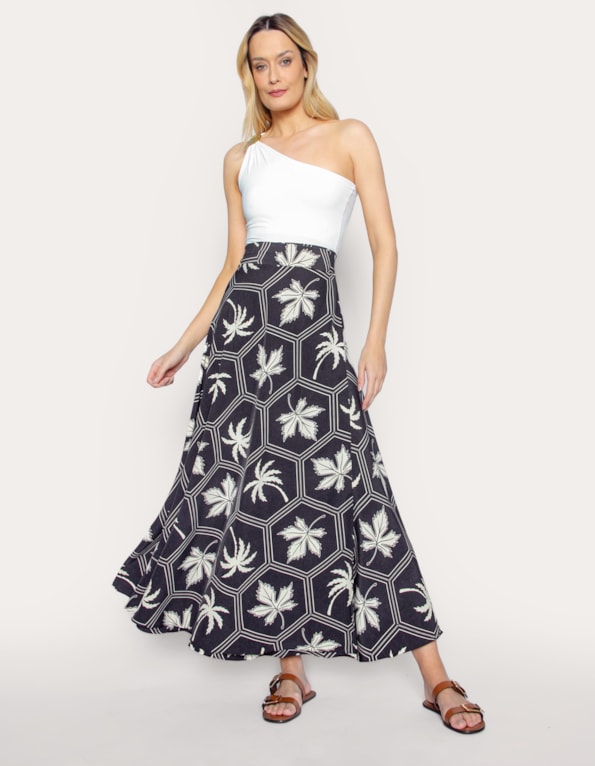 Saia longa transpassada estampada Cinza escuro/branco