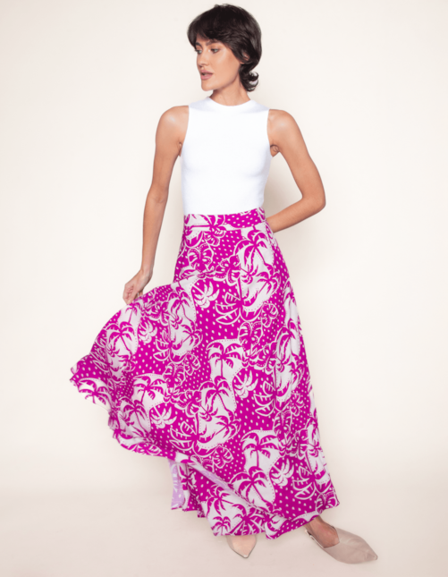 Saia longa transpassada estampada Coq poa fucsia
