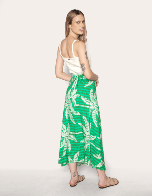 Saia longa transpassada estampada Coqueiro verde