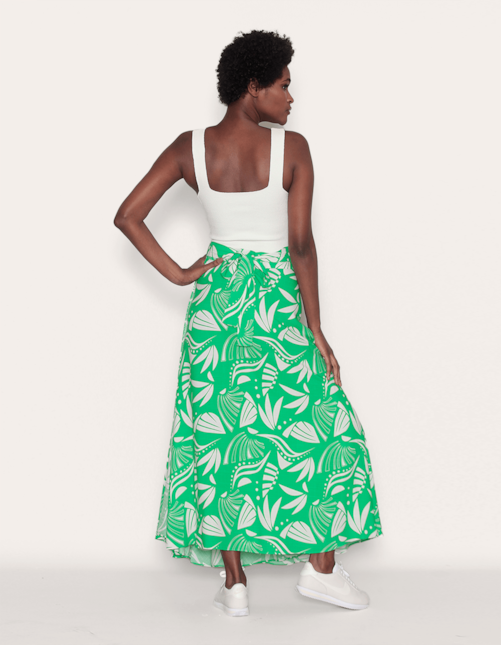 Saia longa transpassada estampada Fl etnico verde