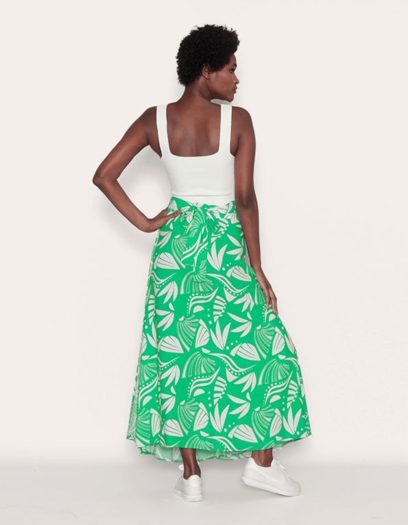Saia longa transpassada estampada Fl etnico verde