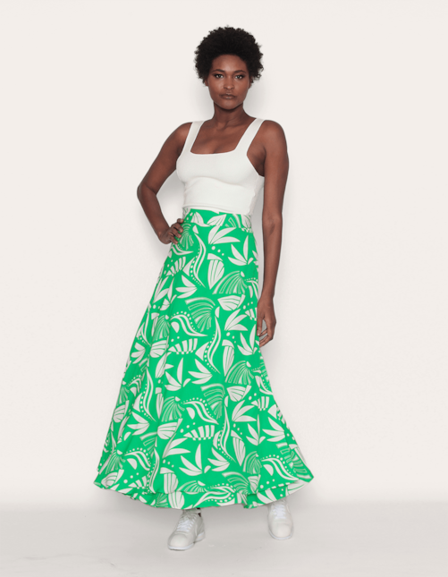 Saia longa transpassada estampada Fl etnico verde