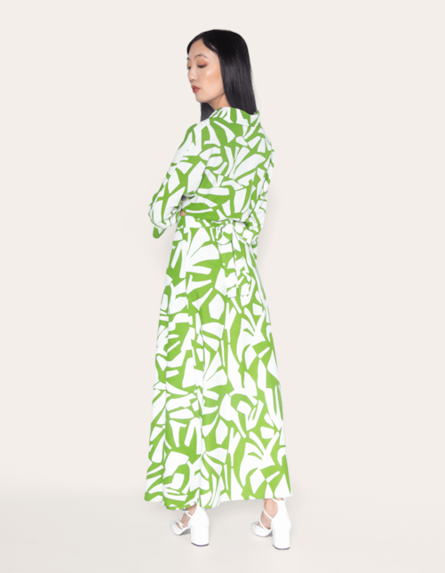 Saia longa transpassada estampada Fl etnico verde