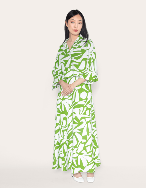 Saia longa transpassada estampada Fl etnico verde