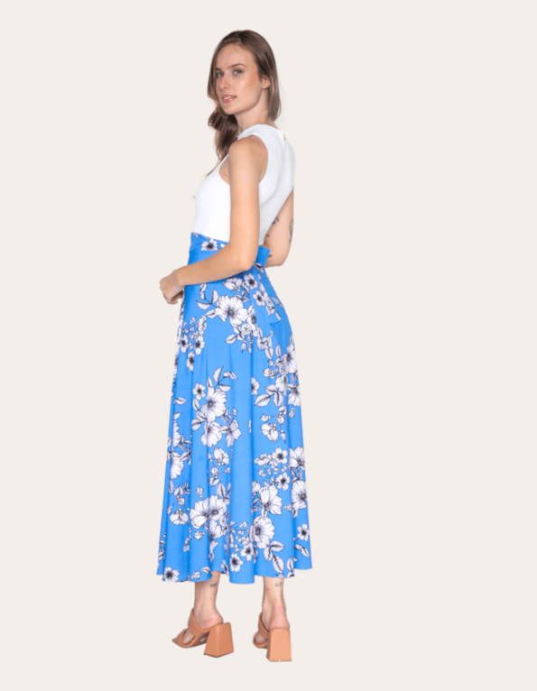 Saia longa transpassada estampada Floral azul