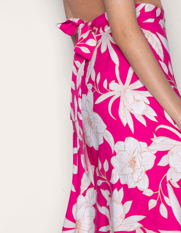Saia longa transpassada estampada Flores pink