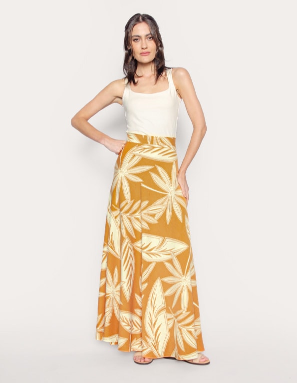 Saia longa transpassada estampada Laranja medio/amarelo claro
