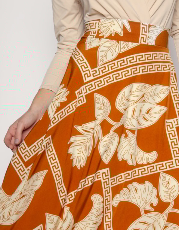 Saia longa transpassada estampada Marrom claro/off white