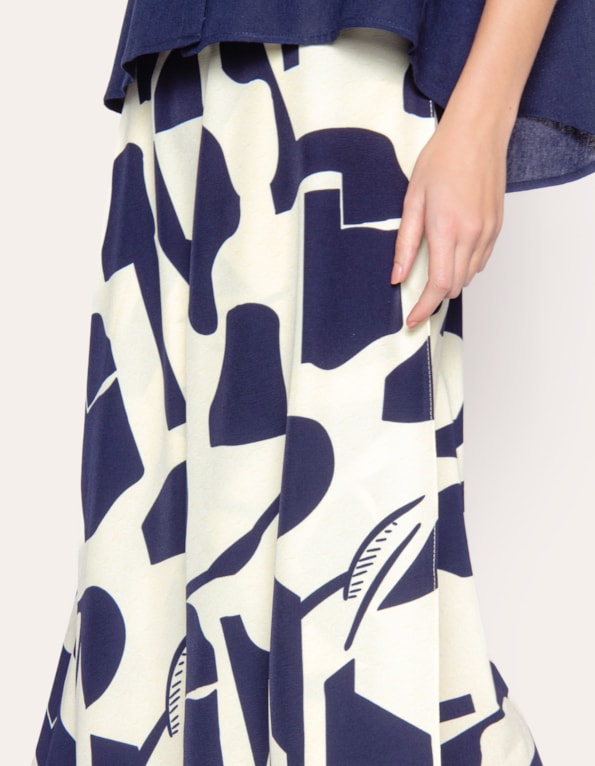 Saia longa transpassada estampada Off white/azul escuro