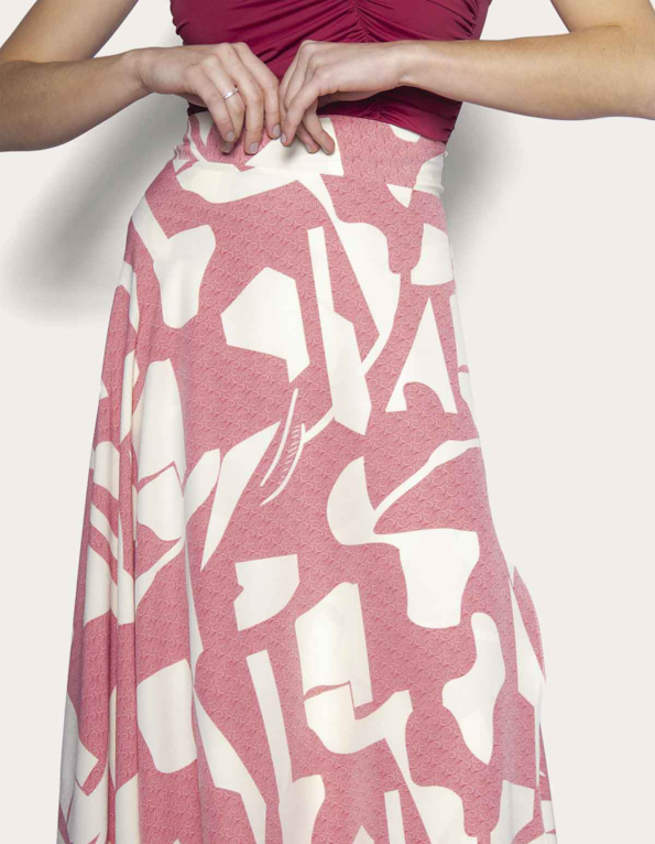 Saia longa transpassada estampada Off white/rosa