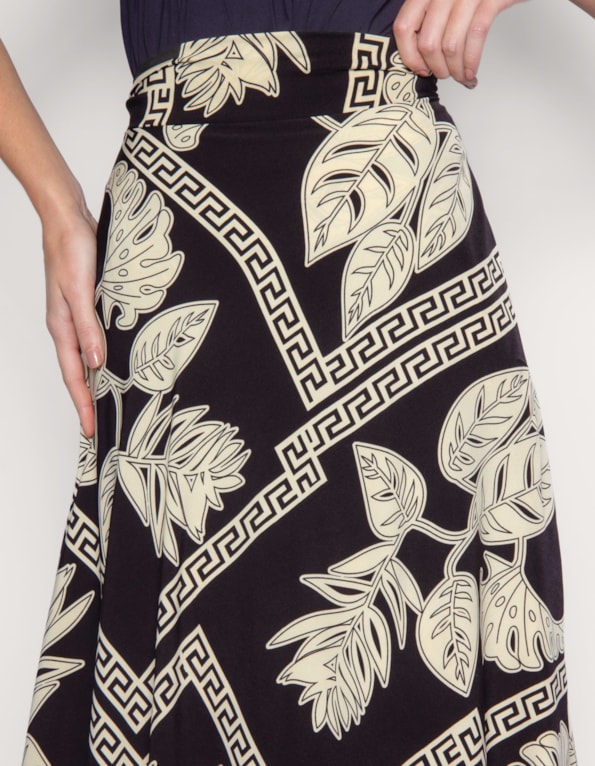 Saia longa transpassada estampada Preto a/off white