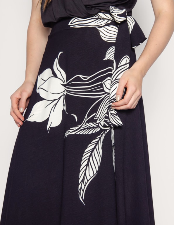 Saia longa transpassada estampada Preto/branco