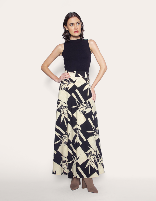 Saia longa transpassada estampada Preto/off white