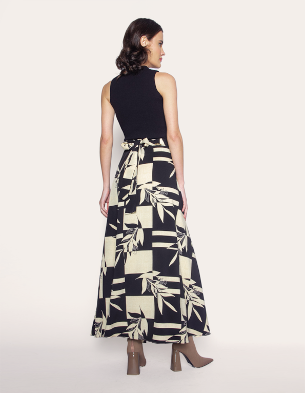 Saia longa transpassada estampada Preto/off white