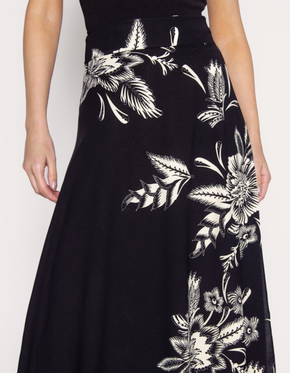 Saia longa transpassada estampada Preto/off white