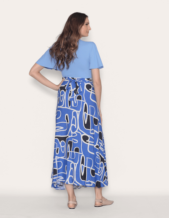 Saia longa transpassada estampada Rabisco royal