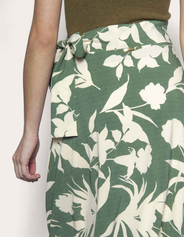 Saia longa transpassada estampada Verde/branco