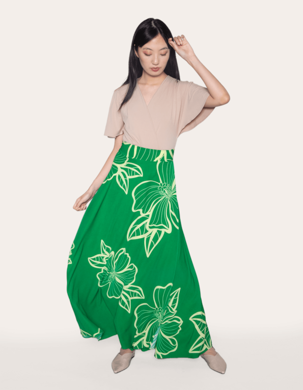 Saia longa transpassada estampada Verde maxi hib