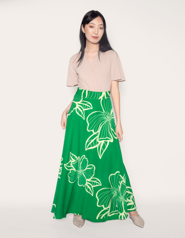 Saia longa transpassada estampada Verde maxi hib