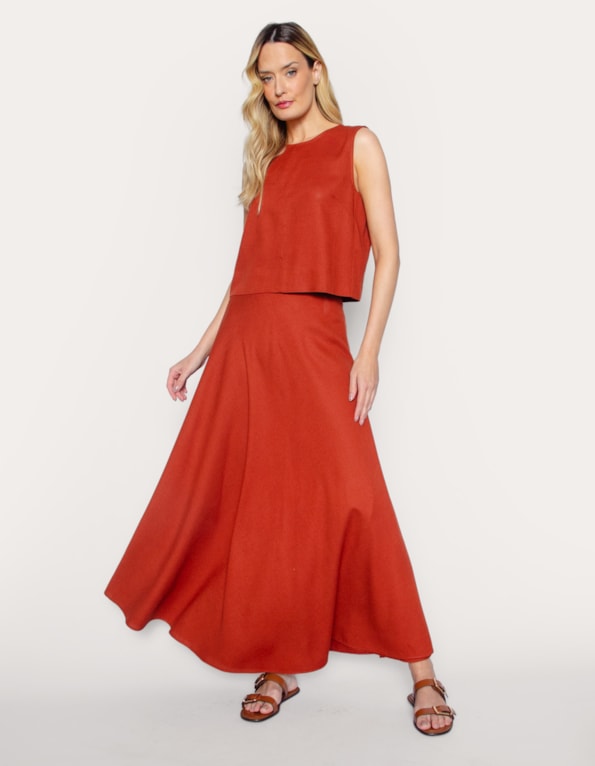 Saia longa transpassada linho Marrom medio