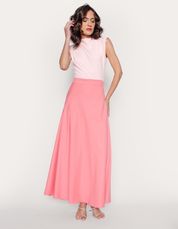 Saia longa transpassada linho Rosa