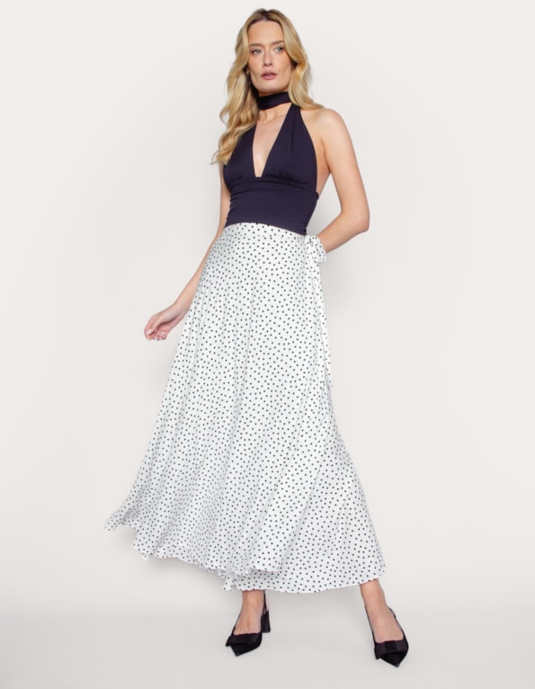 Saia longa transpassada poá Branco