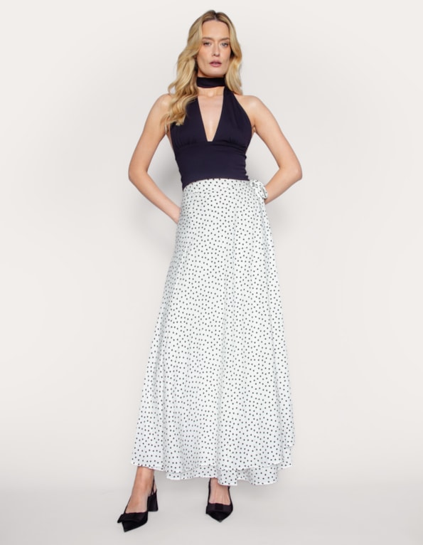 Saia longa transpassada poá Branco